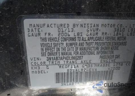 2013 Nissan Sentra S/Sv/Sr/Sl z USA, uszkodzony, nr VIN 3N1AB7AP4DL665207